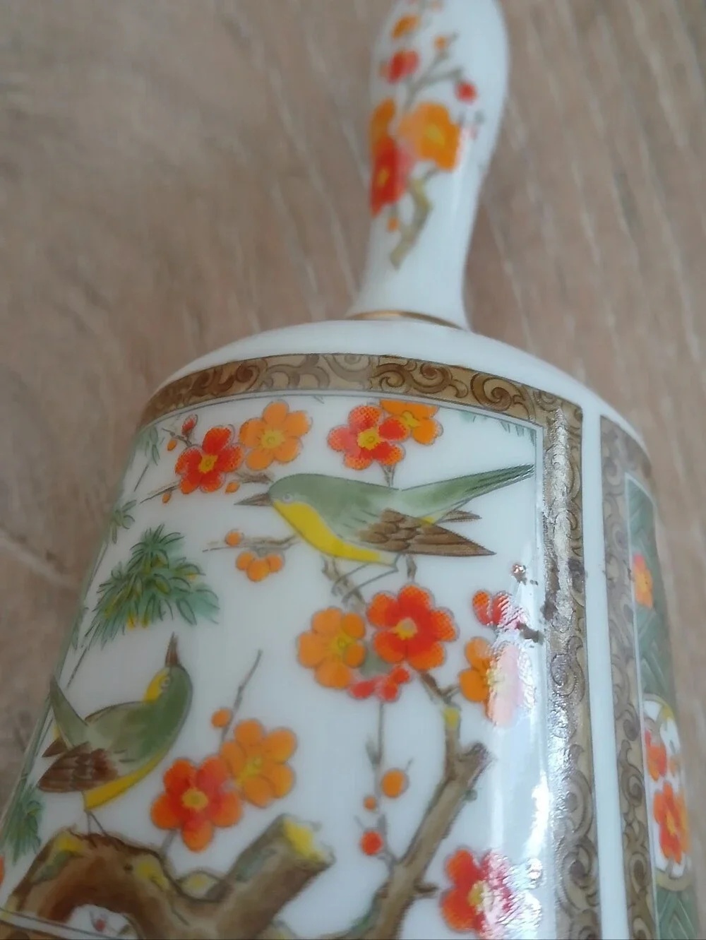 Vintage Imari Bell Japanese Porcelain Hand Painted Blossoms & Birds 6